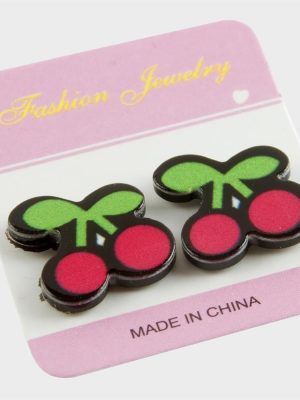 Kiraz Mıknatıslı Plastik Çocuk Küpesi-Kırmızı