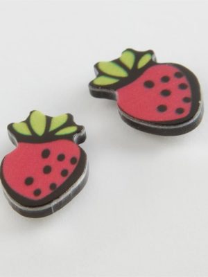 Çilek Mıknatıslı Plastik Çocuk Küpesi-Kırmızı