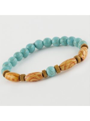 Turkuaz Ahşap Trend Yeni Sezon Doğaltaşlı Bileklik-Turkuaz