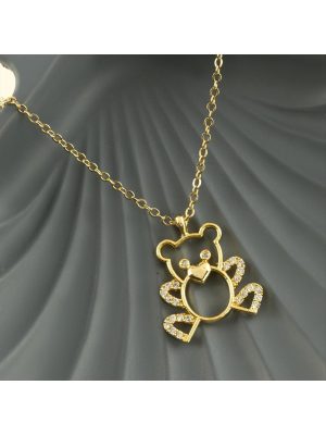 Ayıcık Zirkon Taşlı Trend Kolye-Gümüş Rengi