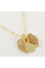 Kanat Açılır Kapanır Zirkon Taşlı Trend Kolye-Sarı - Görsel 2