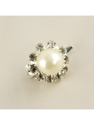 İnci Taşlı Broş-Beyaz