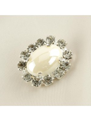 Oval İnci Taşlı Broş-Beyaz