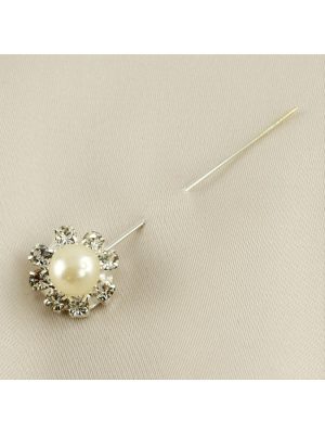 İnci Taşlı Eşarp İğnesi-Beyaz