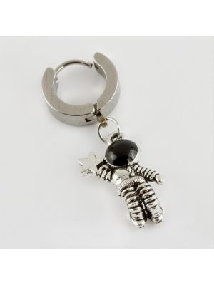 Astronot Figürlü Çelik Erkek Küpe 1 Adet-Siyah