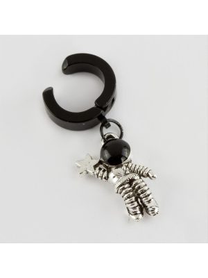 Astronot Figürlü Mıknatıslı Çelik Erkek Küpe Kıstırmalı 1 Adet-Siyah