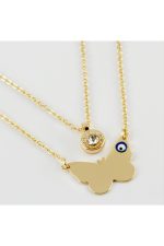 Kelebek Figürlü İsim Yazılabilir Boş Plaka İkili Kolye-Sarı