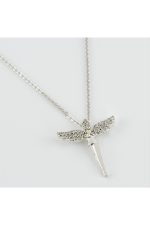 Kanat Figürlü Zirkon Taşlı Trend Kolye-Gümüş Rengi - Görsel 2
