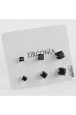 6lı Zirkon Tek Taşlı Küpe-Gümüş Rengi - Görsel 3