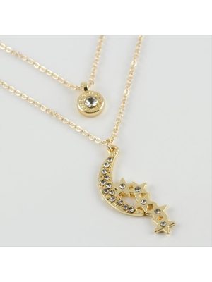 Ay Yıldız Figürlü Yeni Sezon İkili Kolye-Sarı