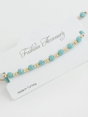 Küp Top Metal Kristal Bileklik-Turkuaz