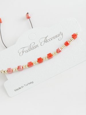 Küp Top Metal Kristal Bileklik-Turuncu