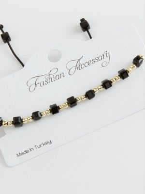 Küp Top Metal Kristal Bileklik-Siyah