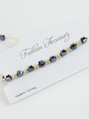 Küp Top Metal Kristal Bileklik-Antrasit