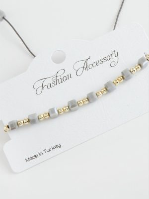 Küp Top Metal Kristal Bileklik-Gri