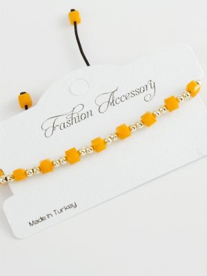 Küp Top Metal Kristal Bileklik-Sarı