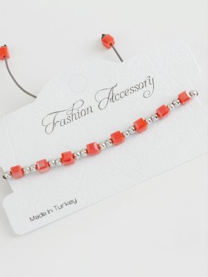 Küp Top Metal Kristal Bileklik-Turuncu