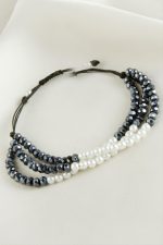 İncili Üçlü Kristal Bileklik-Antrasit