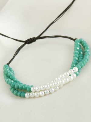 İncili Üçlü Kristal Bileklik-Turkuaz