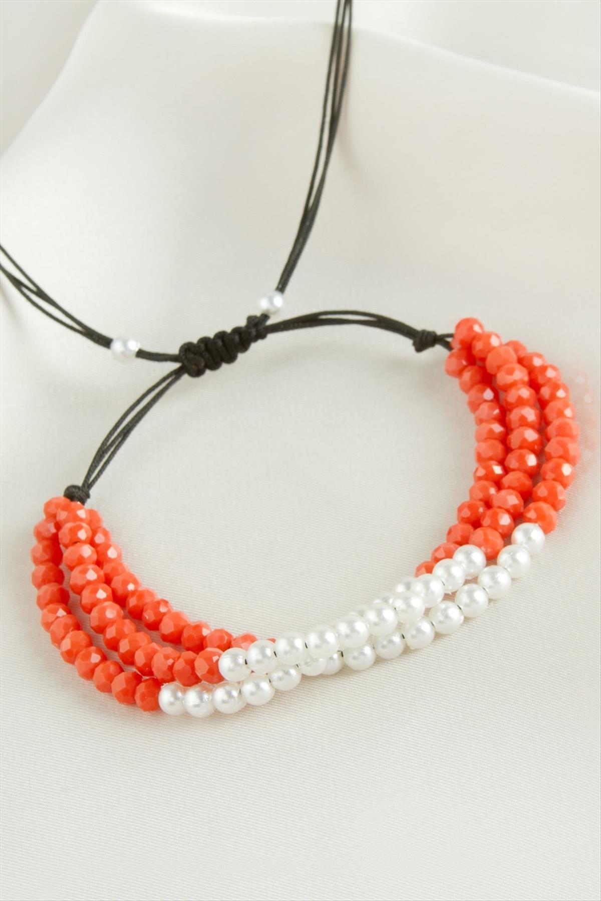 1203214_Incili-Uclu-Kristal-Bileklik-0327.jpg İncili Üçlü Kristal Bileklik-Turuncu - Görsel 1