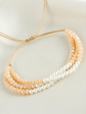 İncili Üçlü Kristal Bileklik-Sütlü Kahve