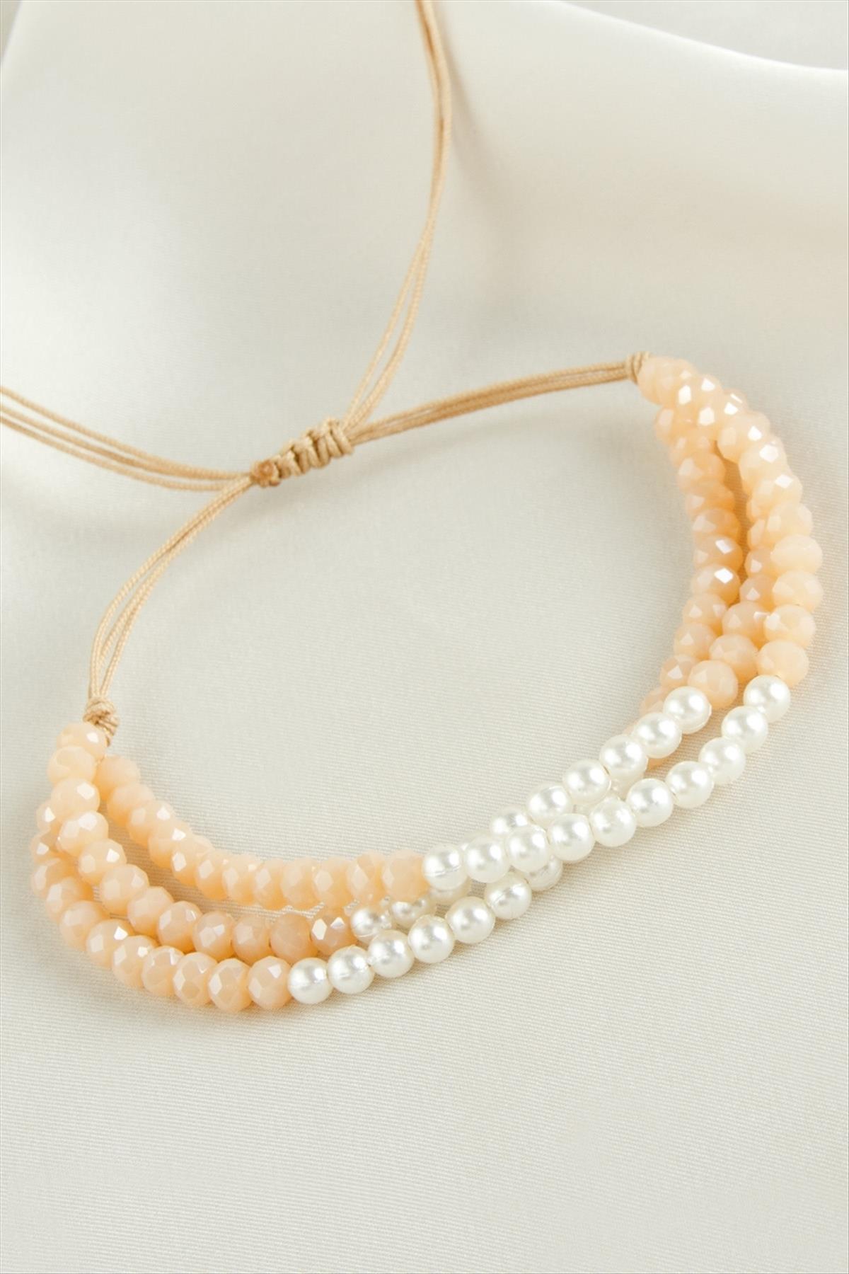 1203215_Incili-Uclu-Kristal-Bileklik-cfba.jpg İncili Üçlü Kristal Bileklik-Sütlü Kahve - Görsel 1