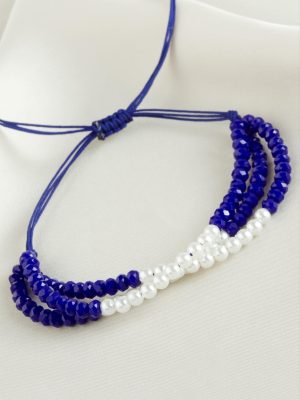 İncili Üçlü Kristal Bileklik-Mavi