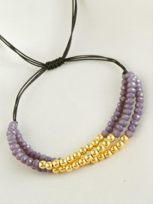 Top Metal Üçlü Kristal Bileklik-Mor