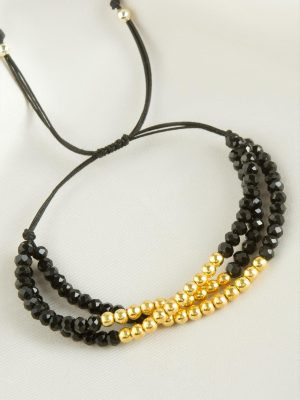 Top Metal Üçlü Kristal Bileklik-Siyah