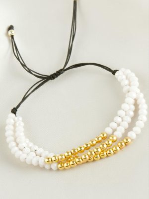 Top Metal Üçlü Kristal Bileklik-Krem