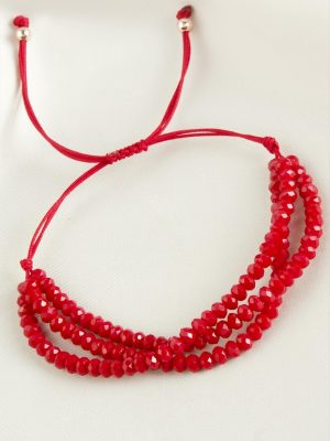 Üçlü Kristal Bileklik-Bordo