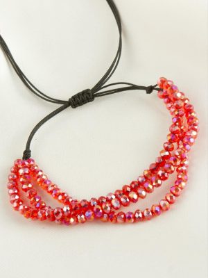 Üçlü Kristal Bileklik-Açık Kırmızı