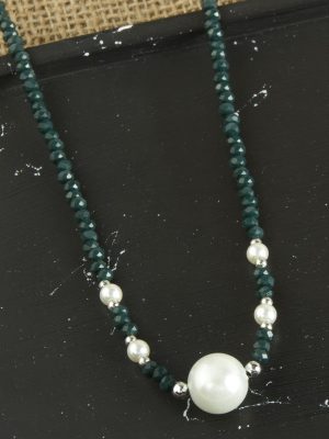 İnci Kristal Kolye-Asker Yeşili