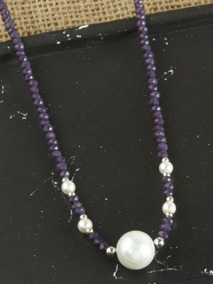 İnci Kristal Kolye-Mor