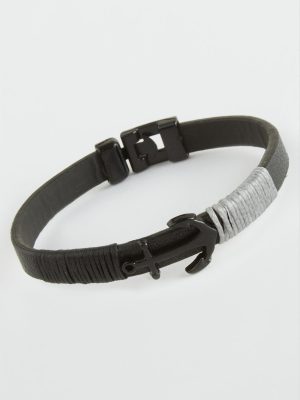 Çapa Kaliteli Suni Deri Bileklik-Siyah