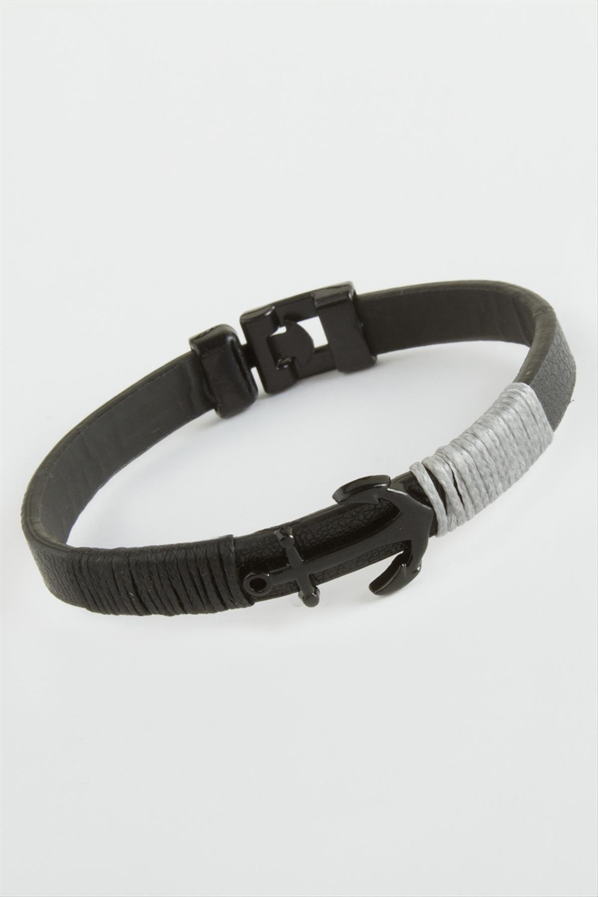 1203277_Capa-Kaliteli-Suni-Deri-Bileklik-45e9.jpg Çapa Kaliteli Suni Deri Bileklik-Siyah - Görsel 1