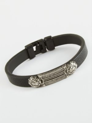 Aslan Kaliteli Suni Deri Bileklik-Siyah