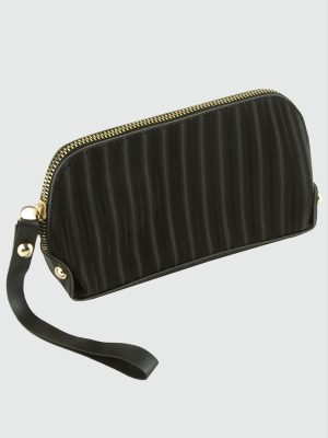 Çizgili Dikdörtgen Deri Cüzdan-Siyah