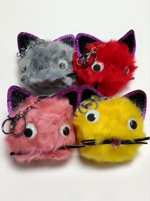Kedi Tüylü Peluş Anahtarlık-Renkli