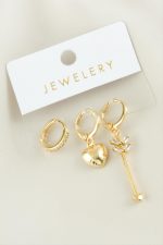 3 Adet Kalp Zirkon Taşlı Küpe-Sarı - Görsel 2