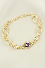 Oval Gözlü Taşlı Trend Bileklik-Sarı - Görsel 2