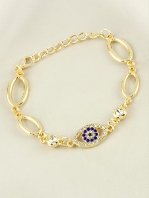 Oval Gözlü Taşlı Trend Bileklik-Sarı