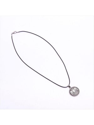 Çift Başlı Kartal Figürlü Vinlex Deri Kolye-Gümüş Rengi