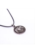 Çift Başlı Kartal Figürlü Vinlex Deri Kolye-Gümüş Rengi - Görsel 2