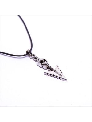 Ok Figürlü Kuru Kafa Vinlex Deri Kolye-Gümüş Rengi