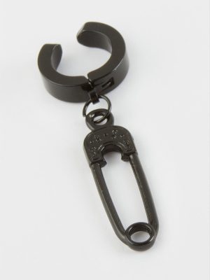 Çengel Erkek Çelik Küpe-Siyah