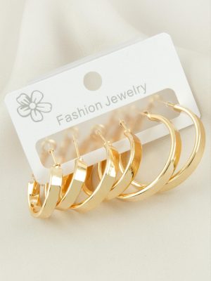 6 Adet Ezme Halka Küpe 2-2,5-3 cm-Sarı