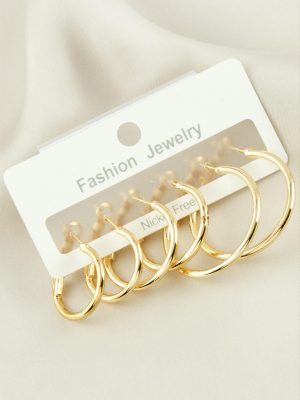 6 Adet İnce Boru Halka Küpe 2-2,5-3 cm-Sarı