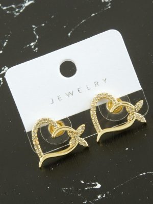 Kalp Kelebek Zirkon Taşlı Küpe-Sarı