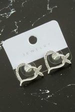 Kalp Kelebek Zirkon Taşlı Küpe-Gümüş Rengi - Görsel 2